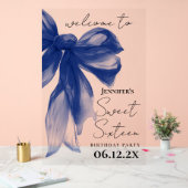Welkom Navy Bow Coquette Script Sweet 16  Acryl Bord (Huwelijk)