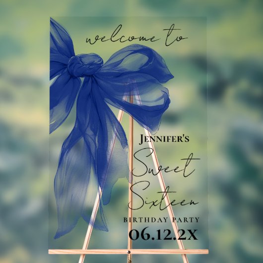 Welkom Navy Bow Coquette Script Sweet 16  Acryl Bord (Neutraal)