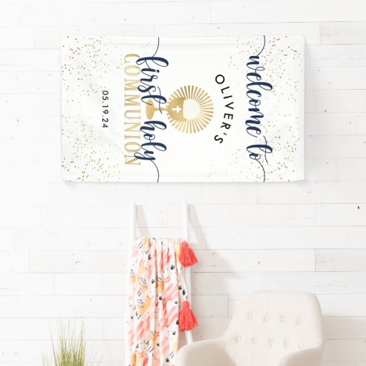 Welkom Navy & Gold Boy First Heilige Communie Spandoek (Insitu)