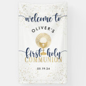 Welkom Navy & Gold Boy First Heilige Communie Spandoek (Verticaal)