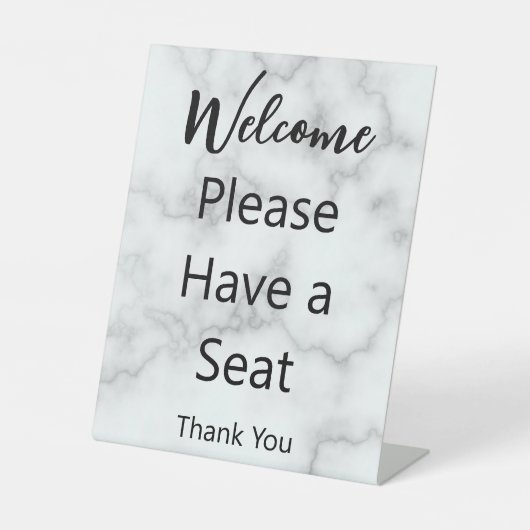 Welkom Neem een stoel Faux Marble Reclamebord Met Voetstuk (Voorkant)
