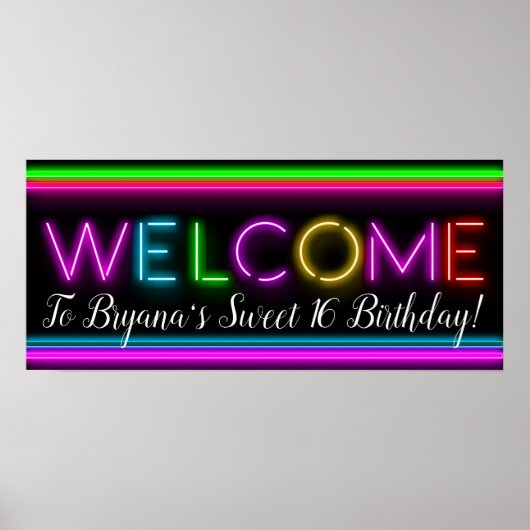 Welkom Neon Glow Birthday Party Banner Poster (Voorkant)