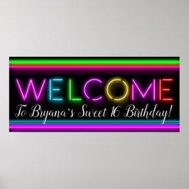 Welkom Neon Glow Lichtgevende Verjaardagsfeest Ban Poster