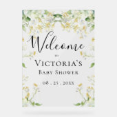 Welkom Neutral Bloemen Elegant Baby shower Acryl Bord (Voorkant)