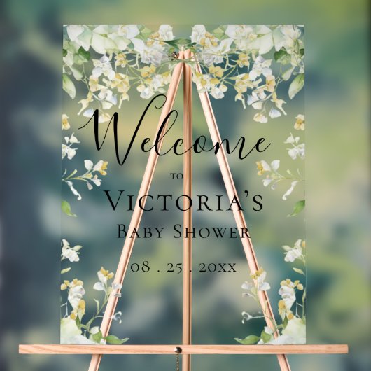 Welkom Neutral Bloemen Elegant Baby shower Acryl Bord (Neutraal)