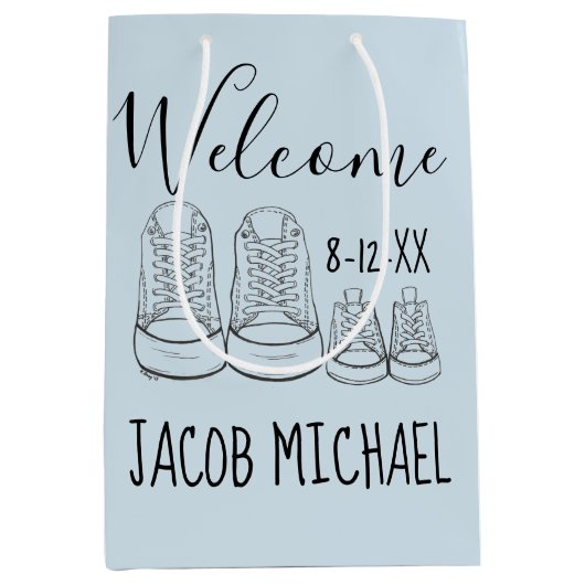 WELKOM New Arrival Baby Shower Boy Blue Medium Cadeauzakje (Voorkant)