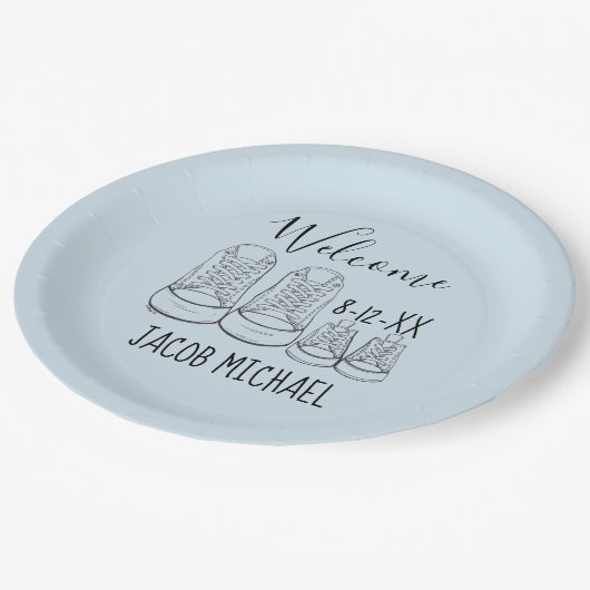 WELKOM New Arrival Baby Shower Boy Blue Papieren Bordje (Gekanteld)