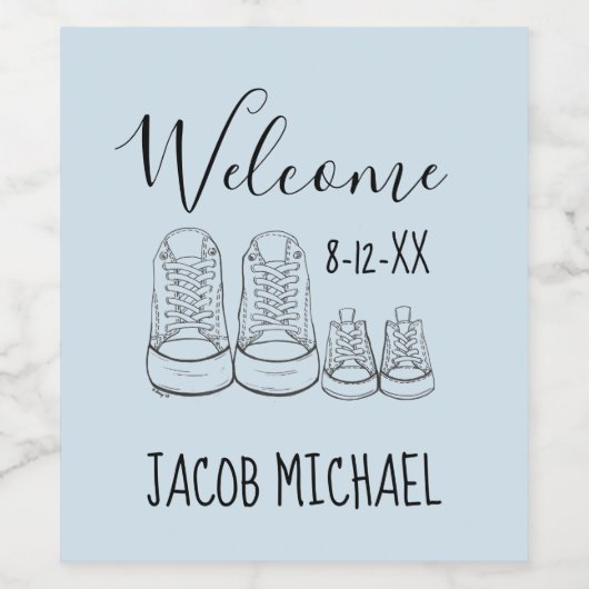 WELKOM New Arrival Baby Shower Boy Blue Wijn Etiket (Enkel label)