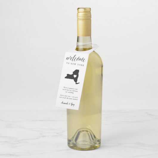 Welkom New York State Wedding Welkom Favor Flessenhanger (Schuin)