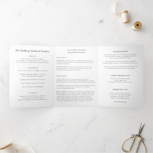 Welkom New York Wedding Letter & Itinerary Drieluik Programma (Binnen)