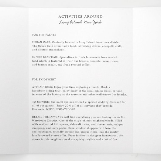 Welkom New York Wedding Letter & Itinerary Drieluik Programma (Binnenkant midden)