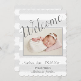 Welkom Newborn Foto Script Gray Boy of Girl Aankondiging