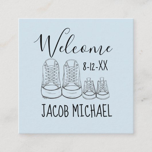 WELKOM Nieuw Aankomst Baby Schoenen Douche Blauw Informatiekaartje (Voorkant)