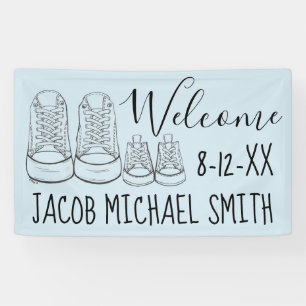 WELKOM Nieuw Aankomst Baby Schoenen Douche Blauw Spandoek