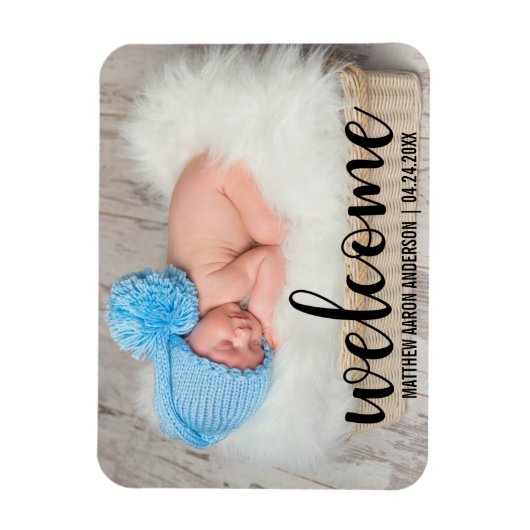 Welkom Nieuw Baby Modern Script Magneet (Verticaal)