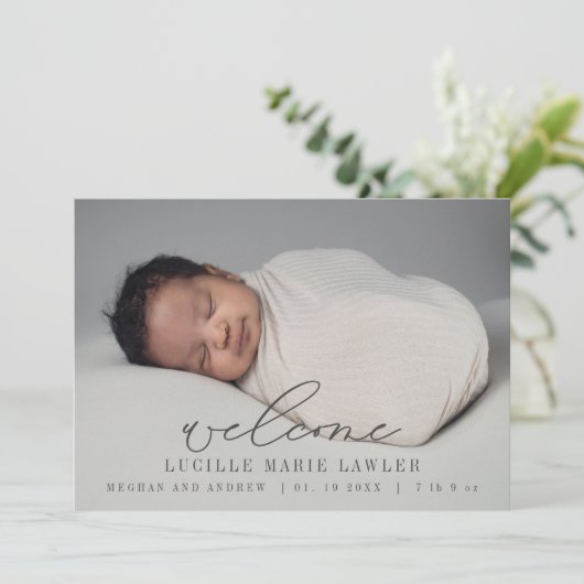 Welkom nieuw babyaankondigingsscript aankondiging (Staand voorkant)