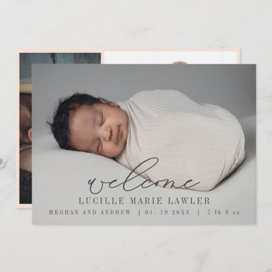 Welkom nieuw babyaankondigingsscript aankondiging (Voorkant / Achterkant)