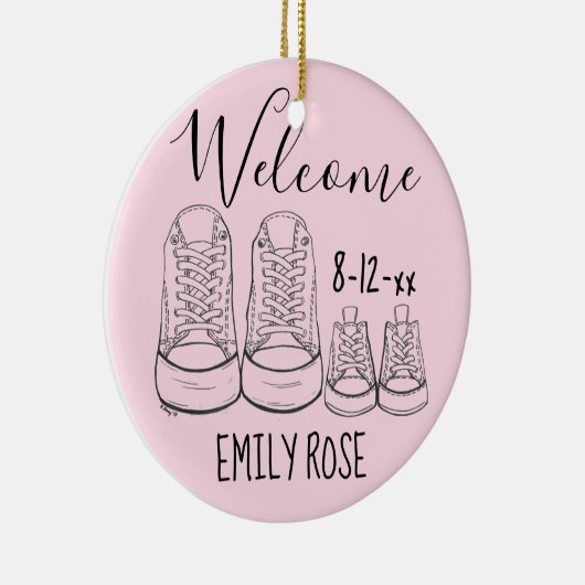 Welkom, nieuw babyzakje Christening Roze meisje Keramisch Ornament (Rechts)