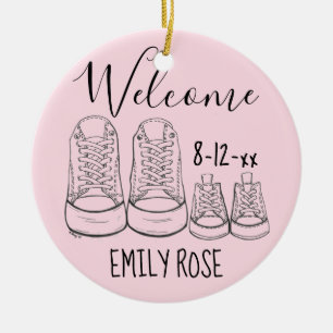 Welkom, nieuw babyzakje Christening Roze meisje Keramisch Ornament