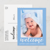 Welkom, nieuw bericht baby blauw aankondigingskaart (Voorkant / Achterkant)