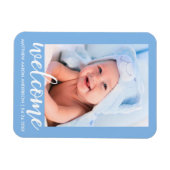 Welkom, nieuw bericht baby blauw magneet (Horizontaal)