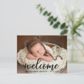 Welkom, nieuw bericht over baby's aankondigingskaart (Staand voorkant)