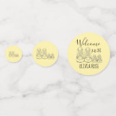 WELKOM nieuwe aankomende Baby schotels - Geel Confetti (Voorkanten)