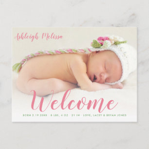WELKOM   Nieuwe baby aankondiging fotokaart Briefkaart