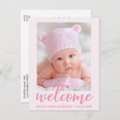 Welkom, nieuwe baby aankondiging Licht Roze (Voorkant / Achterkant)
