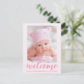 Welkom, nieuwe baby aankondiging Licht Roze (Staand voorkant)