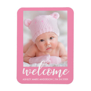 Welkom Nieuwe Baby Aankondiging Roze Magneet