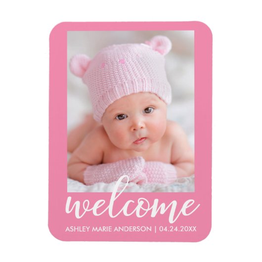 Welkom Nieuwe Baby Aankondiging Roze Magneet (Verticaal)