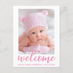 Welkom Nieuwe Baby Aankondiging Roze Script