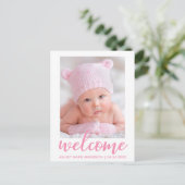 Welkom Nieuwe Baby Aankondiging Roze Script (Staand voorkant)