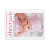 Welkom Nieuwe Baby Aankondiging Roze Script Magneet (Horizontaal)