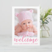 Welkom Nieuwe Baby Aankondiging Script Roze Stippe (Staand voorkant)