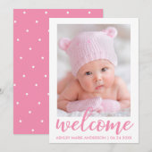 Welkom Nieuwe Baby Aankondiging Script Roze Stippe (Voorkant / Achterkant)