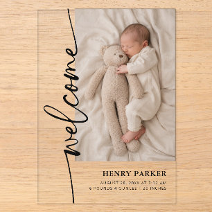 Welkom Nieuwe Baby Foto Acryl Geboorteaankondiging Uitnodigingen