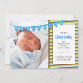 Welkom nieuwe baby jongen foto aankondiging (Voorkant)