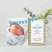 Welkom nieuwe baby jongen foto aankondiging (Staand voorkant)