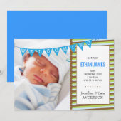Welkom nieuwe baby jongen foto aankondiging (Voorkant / Achterkant)
