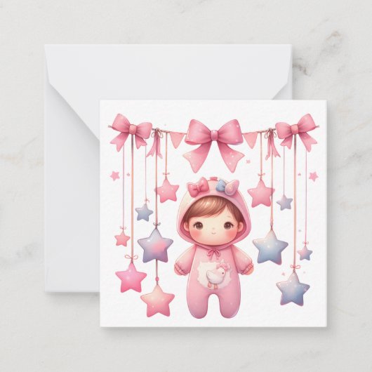 Welkom Nieuwe Baby Meisje Kaart Notitiekaartje (Voorkant)