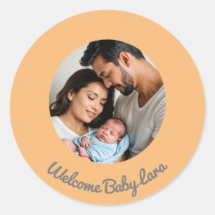 Welkom nieuwe baby meisje of jongen perzik, welkom ronde sticker