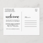 Welkom Nieuwe Baby Modern Zwart Script Aankondigingskaart (Achterkant)