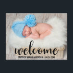 Welkom Nieuwe Baby Modern Zwart Script Aankondigingskaart<br><div class="desc">Welkom Nieuw Baby Modern Aankondiging Briefkaart</div>