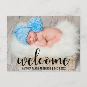 Welkom Nieuwe Baby Modern Zwart Script Aankondigingskaart