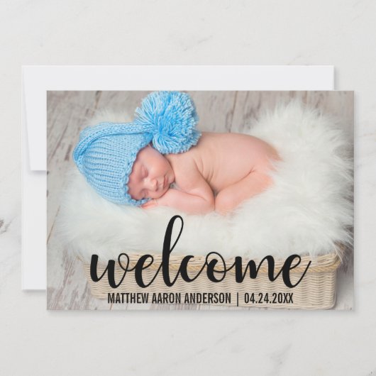 Welkom Nieuwe Baby Modern Zwart Script Kaart (Voorkant)