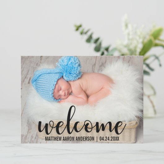 Welkom Nieuwe Baby Modern Zwart Script Kaart (Staand voorkant)