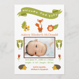 Welkom Nieuwe Baby Woodland - Geboorteaankondiging Aankondiging
