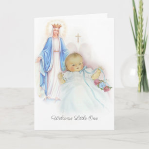 Welkom Nieuwe Babyjongen of -meisje Religieus Kath Kaart